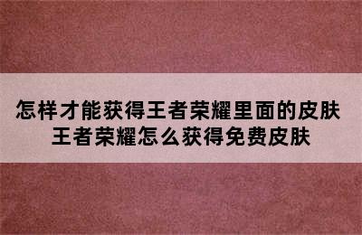 怎样才能获得王者荣耀里面的皮肤 王者荣耀怎么获得免费皮肤